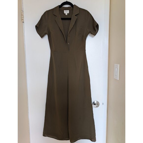 Everly Olive Green Cropped Jumpsuit - Picture 2 of 9